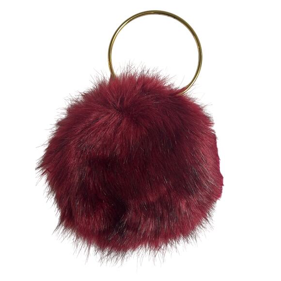 Unbranded Handbags - Faux Fur Puff Wristlet Bag Burgundy Unbranded w/Gold Handle